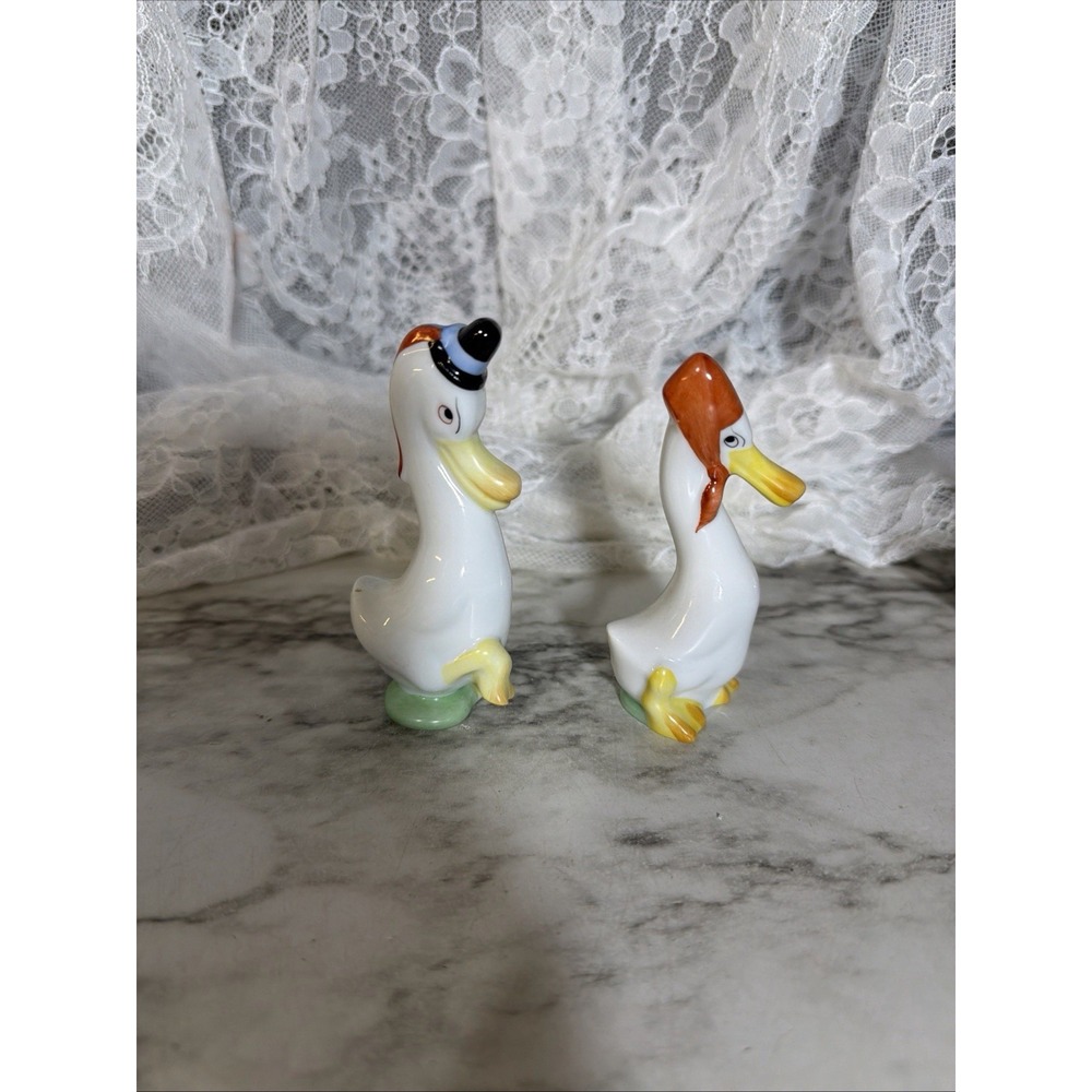 Herend Duck Couple Pair Pipe Hat Scarf Bonnet Vtg Set of 2 Mint (A3169) - Picture 4 of 7